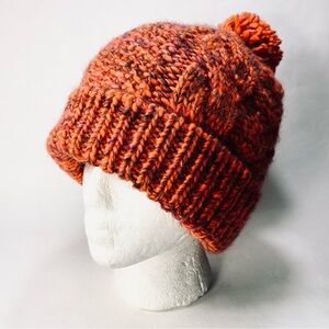 Scotch & Soda Orange Knit Beanie Pom Pom Wool Blend Cuffed Hat